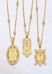Pendant Necklaces FLOLA Bead Chain Saint Benedict Medal Necklace Copper Zircon White Stone Short Gold Plated Catholic Jewellery Nkea9315060