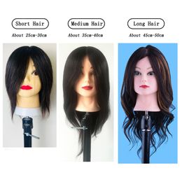 100% Human Hair Mannequin Head Natural Black Color Practice Training Model For Hairdresser Professional Can Be Ironed and Dyed