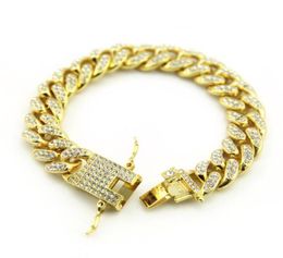 New Colour 12mm Prong Cuban Link Chains Bracelets Fashion Hiphop Jewellery 3 Row Rhinestones Iced Out Braclets For Men4110765