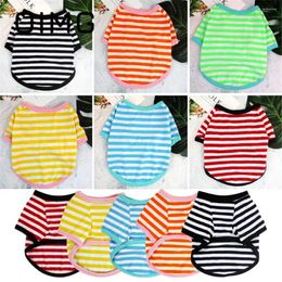 Dog Apparel OIMG Summer Thin Vest For Small Medium Pomeranian Teddy Bichon Striped Crew Neck Puppy T-shirt Cotton Bright Pet Cat Clothes