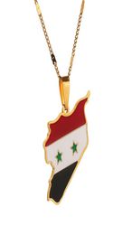 Stainless Steel Trendy Syria Map Flag Pendant Necklaces Syrians Map Chain Jewelry4368525