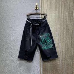 Frauenkleidung, personalisierte gedruckte perforierte Weitbeinhose, Fünf -Punkte -Denim -Polo -Shorts Frauen Boardshorts Jeans Druckleder