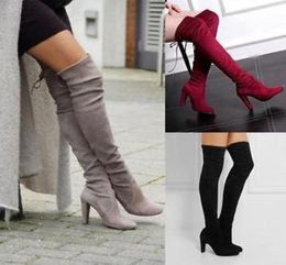 H 48 cm Winter Women Fashion Boots High Heels Overtheknee Faux Suede Thicken Slipon Long Boots Dress Shoes Large Size Eu 3543 5322994
