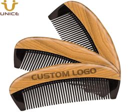 MOQ 50 PCS Customised LOGO Pocket Size Beard Comb AntiStatic Hair Combs Handmade Premium Natural Green SandalWood and Horn for Me2209565