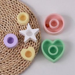 Round Candle Holder Silicone Mould DIY Handmade Love Pentagram Plaster Concrete Candle Candlest Mould Home Crafts Table top decor