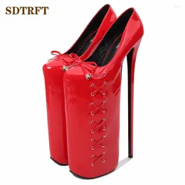 Dress Shoes SDTRFT Lolita Bowtie Uniform Stilettos Platforms 30cm Ultra High Thin Heels Woman Crossdresser Wedding Pumps US4-13 14 15