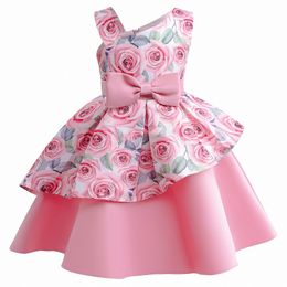 Girls Dresses Children Princess Rose Blossom Dress Flower Printed Skirts Performance Skirt Toddler Youth One-piece Dress size 100-150cm L5HS#