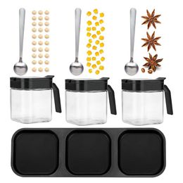 8oz Condiment Jar Spice Container with Lids and Spoons, Clear Glass Canisters Pots Seasoning Box Salt Container Sugar Bowl Set