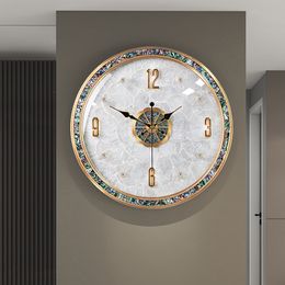Brass Wall Clock Watch Abalone Shell Modern luxury Home Living Room Corner Copper Silent Clocks Interior Art Design Decorations