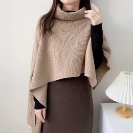 2023 New Women's Loose-fitting Sweaters Knitwear High Collar Shawls Cloak Ethnic Style Tassel Capes Ponchos Solid Colour T302