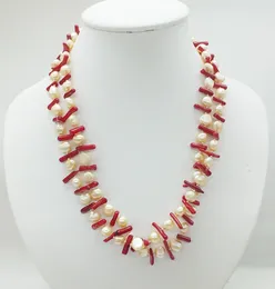 Choker Free Delivery ! Classic 2 Row Natural Pink Freshwater Pearl Coral Necklace 19"