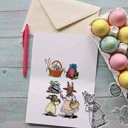 4 Style Bunny Clear Stamps Little Chicken Eggs Rubber Stamp Animal Words Silicone Stamp for Scrapbooking Journaling Photo Album