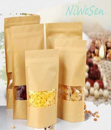 9x133CM 100 X Brown stand up Kraft paper Zip Lock bags with Clear Window craft paper corn flakescoffee bean zipp3924267