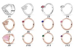 NEW 100% 925 Sterling Silver Ring Fit Love Heart Diamond Red Blue Green Birth Stone Rings for European Women Wedding Original Fashion Jewelry3950119