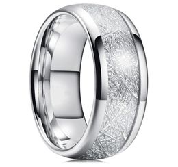 8mm Tungsten Mens Ring Inlay Meteorite Silver Polished Wedding Bands Men039s 316L Stainless Steel Ring Size 7131811308