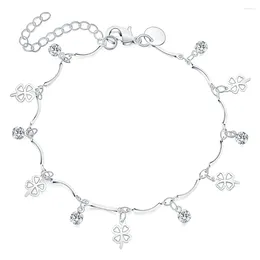 Link Bracelets 925 Sterling Silver Zircon Clover Bracelet For Women Fashion Wedding Engagement Party Charm Jewelry