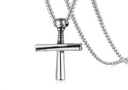 Hip Hop Baseball Pendant Necklace Stainless Steel Ball Bat Chain Men Collares 24" For Guys Sport Jewelry PN-10962427031