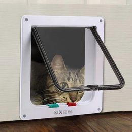 Cat Carriers Door 4 Way Locking Flap White Brown Pet Doors For Cats Dogs Suitable Wall