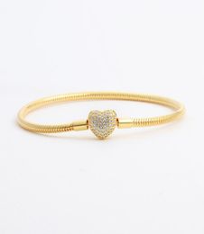 18K Yellow Gold plated CZ Diamond Heart Bracelets Original Box Set for 925 Silver Chain Bracelet for Women Wedding Jewelry6920942