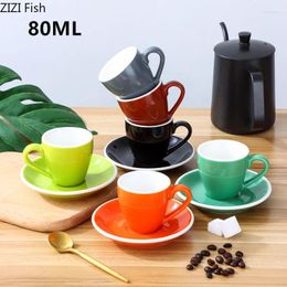 Mugs 80ml Espresso Cup Solid Colour Ceramic Mug European Afternoon Tea Coffee And Saucer Set Home Office Drinking