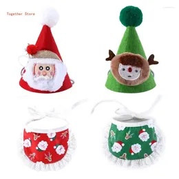 Dog Apparel Pet Santa Hat & Bandanas Set Cat Christmas Costume Headwear For Dogs Festival Party Props Cap Accessories 6XDD