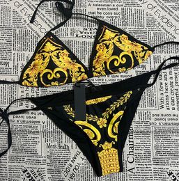 Gold Color Designer Bikini Set Classic Pattern Two Pieces Bikinis Bandage Sexy Push Up Swimsuit Luxury Fashion Swimwear Women With Tag Biquini Female Maillot de bain