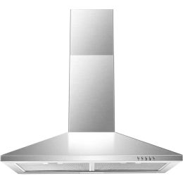 Fans 30" Wall Mounted Stainless Steel Range Hood with Ducted/Ductless Conversion,3Speed Exhaust Fan, LED Light, Push Button Controls