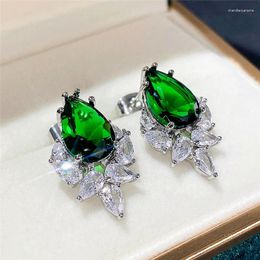 Stud Earrings Huitan Gorgeous Water Drop Cubic Zirconia Pink/Green/Blue Pear CZ Wedding Engagement Bright Colour Jewellery