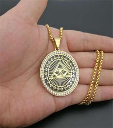 Pendant Necklaces Drop Hip Hop Stainless Steel All Seeing Eye Of Providence Pendants For WomenMen Iced Out Masonic Jewelry7896546