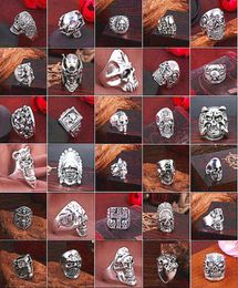 Top Gothic Punk Assorted Skull Sports Bikers Women039s Men039s Vintage Antique Silver Skeleton Jewellery Ring 50pcs Lots Whole7045479