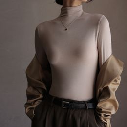 Korea Stylish Autumn Women's T-Shirt Solid Colour Full Sleeve Layering Tops Elegant Modal Layering Top Winter Female Blouse C5388