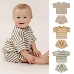 Shorts 02yrs Summer Striped Clothes for Newborn Baby Causal Cotton Short Sleeve Tshirts Shorts 2pcs Summer Unisex Baby Clothing