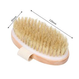Wet Dry Skin Body Brush Natural Pig Bristles Dry Skin Exfoliating Body Massage Cleaning SPA Tool For Cellulite Lymphatic Drainag