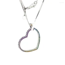 Chains Multi-Colored Heart Necklace & Pendant Fits Original European Charms Sterling Silver For Woman DIY Fashion Jewellery