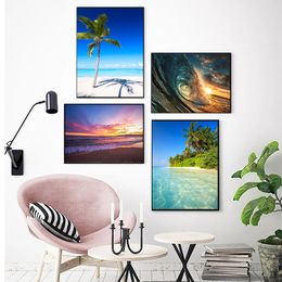 Sea Beach and Coconut Trees Landscape Canvas Painting Modern Posters and Print Wall Art for Living Room Decor Cuadros Home Decor