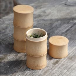 Bamboo Storage Bottle Kitchen Tea Container Jar Cans Case Organiser Spice Round Caps Seal Box Canister for Bulk Products