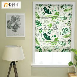 DIHIN HOME Motorised Natural Leaf Printed Curtains Roman Shade Roman Blinds For Living Room