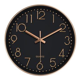 Nordic 12" Simple Style Wall Clock Silent Round Wall Clocks Gold Border for Office Indoor Modern Style Rose Gold Black White