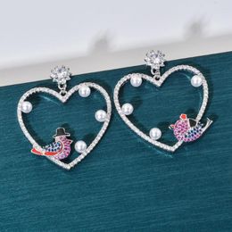 Dangle Earrings European And American Fashion Heart Shaped Parrot Pearl Zircon For Women/Girls Sweet Romantic Jewellery ER-647