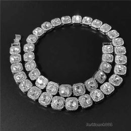 12mm Clustered Diamond -Tenniskette aus Kubikzirkon Kubaner Kette in Weißgold -Halskette Armband Hüfthopfenschmuck Set