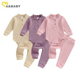 Trousers ma&baby 018M Newborn Infant Baby Girl Clothes Sets Knit Ruffle Long Sleeve Romper Pants Fall Spring Outfits Clothing