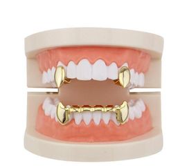 Hip Hop Smooth Grillz Real Gold Plated Dental Grills Vampire Tiger Teeth Rappers Body Jewelry Four Colors Golden S jllZlN ffshop207418037