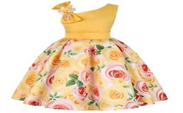 Baby Girls Clothes Rose Printed Princess Dress One Shoulder Girls Party Dresses Boutique Kids Clothing 6 Colors Optional YW3070Q7343763