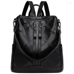 Backpack Brand Women Genuine Leather Shoulder Anti-Theft Back Zipper Pocket Fashion Black Schoolbag Lady Business Travel Mochila