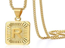 Initial Letter Pendant Necklace Mens Womens Capital Letter Yellow Gold Plated A Z Stainless Steel Box Chain 235inch drop6728107