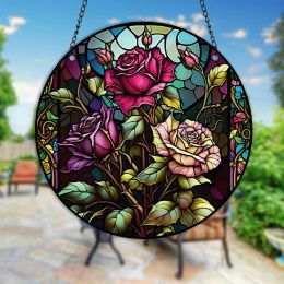 Stained Acrylic Suncatcher Window Hanging Flowers Window Wall Hanging Ornament Hand-Painted Acrylic Panel for Window Wall Door