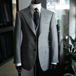Pants Tweed Houndstooth Wales Cheque 3 Pcs Blazer with Pants Set Men Suits Business Work Wear Notch Lapel Wedding Formal Tuxedo 2023