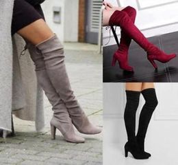 H 48 cm Winter Women Fashion Boots High Heels Overtheknee Faux Suede Thicken Slipon Long Boots Dress Shoes Large Size Eu 3543 6628265