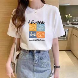 2024 Summer New Loose Short Sleeved T-shirt Women's Pure Cotton Korean Round Neck Top Casual Bottom