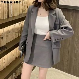 Spring Summer Simple Solid Design Commuting Style Small Fragrant Short Skirt Two Piece Set Korean Suit Women 240412